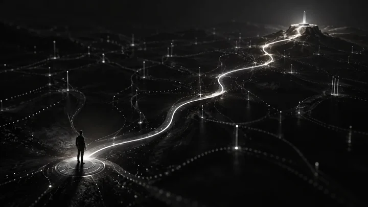 Selecting the first useful workflow, represented in a cinematic graphite and silver composition